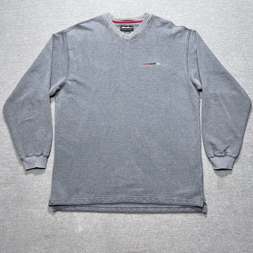 Vintage Eddie Bauer Pullover Mens Large Tall Gray V-Neck Made in Canada 90s y2k
